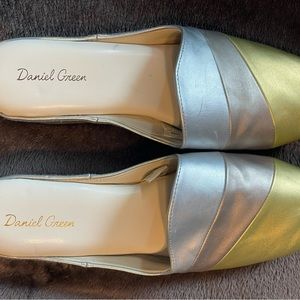 Slippers.  Gold and silver.  1 inch wedge